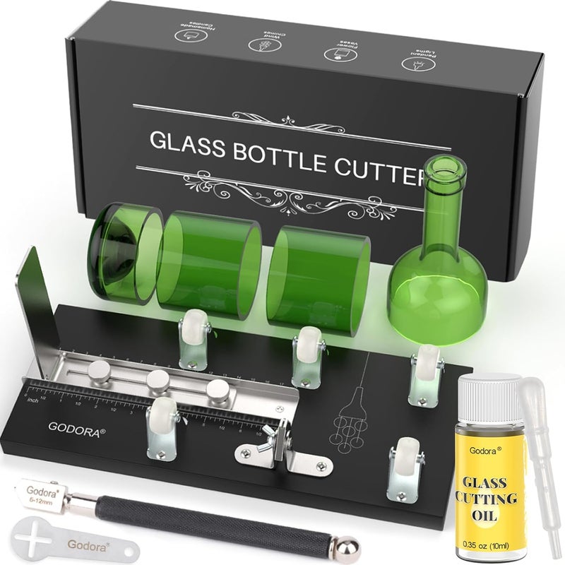 Godora Glass Bottle Cutter & Glass Cutting Oil, Premium Glass Cutter for Bottles & Glass Cutting Oil Bundle - DIY Glass Bottle for Cutting Beer, Wine or Soda Round Bottles & Mason Jars, Perfect Bottle Cutter - Image 1